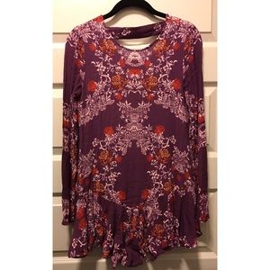 Free People purple floral long sleeve tunic